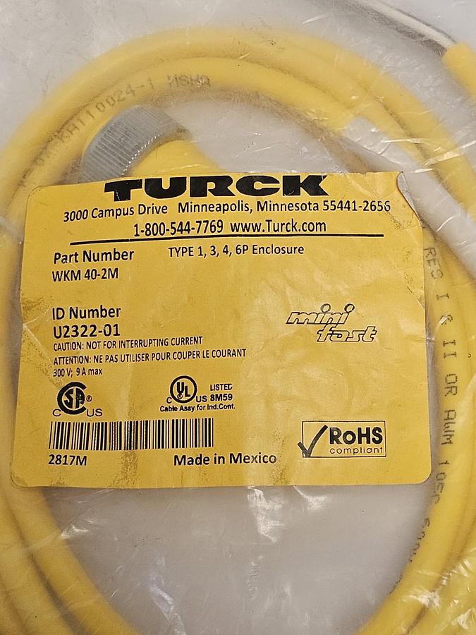 NEW TURCK WKM 40-2M ID NUMBER U2322-01 CORDSET 4-PIN 2M
