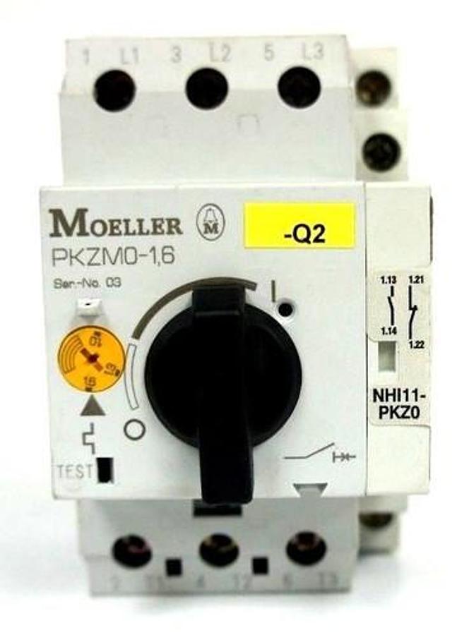 Used MOELLER PKZM016 MANUAL MOTOR CONTROLLER W/ NHI11-PKZ0 AUXILIARY CONTACT