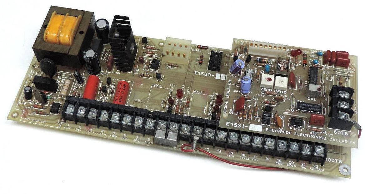 Used POLYSPEDE E1530-052 CIRCUIT BOARD E153052 W/ POLYSPEDE E1531-21 ISOLATOR BOARD
