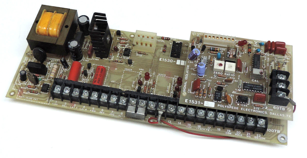 Used POLYSPEDE E1530-052 CIRCUIT BOARD E153052 W/ POLYSPEDE E1531-21 ISOLATOR BOARD
