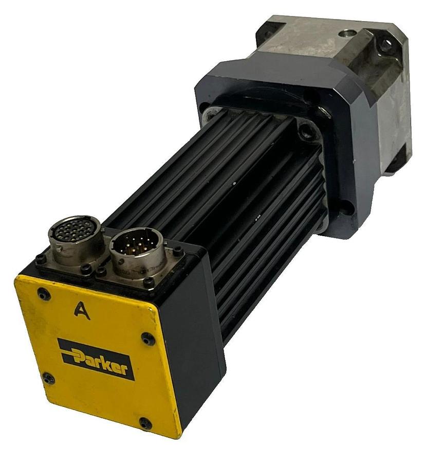 Used PARKER J0702FE-KMSN Servo Motor w/ PS90-010-SH Gearhead 10:1 Ratio 115V AC