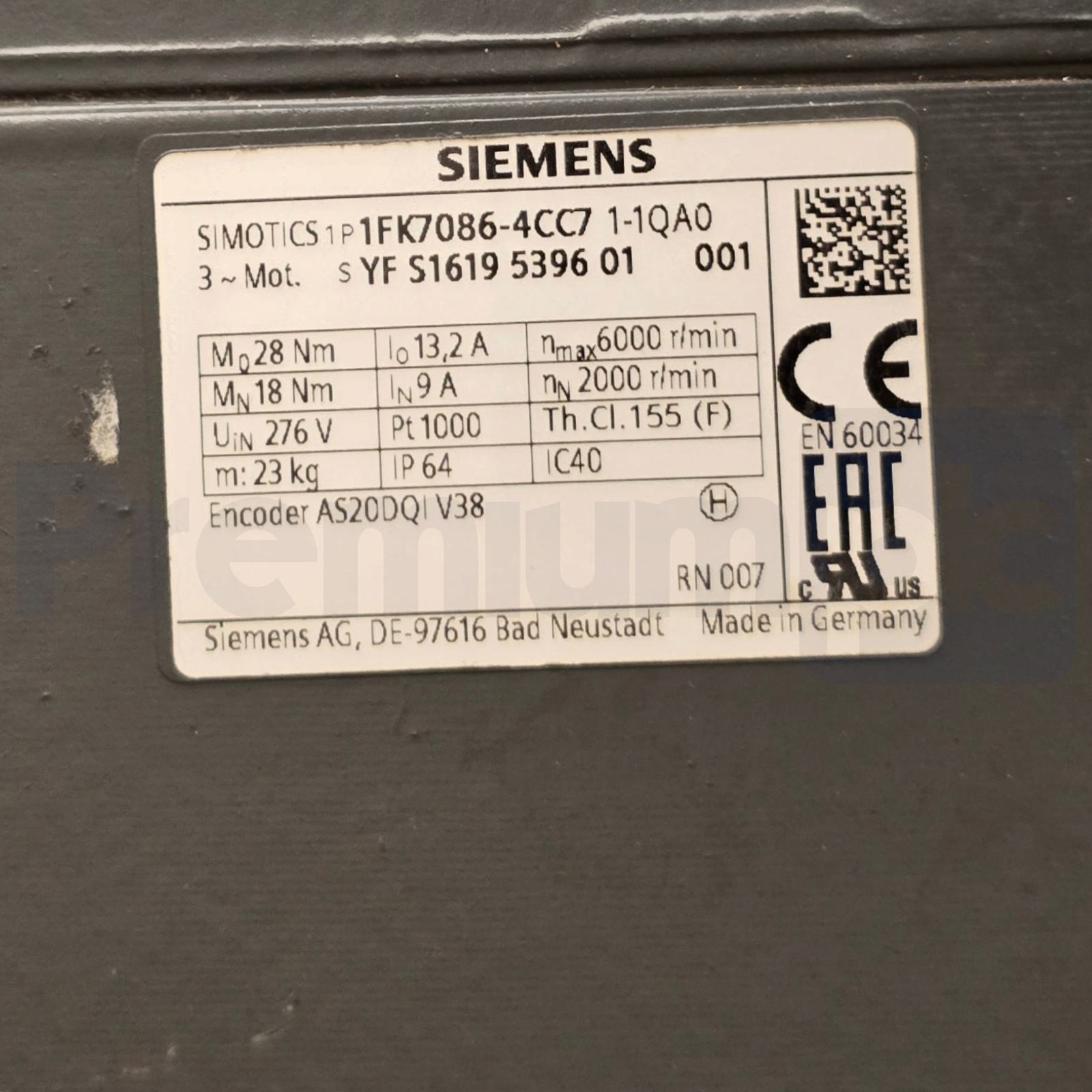 Used Siemens 1FK7086-4CC71-1QA0 Simotics S AC Servo Motor w/DRIVE-CLiQ Encoder NEW