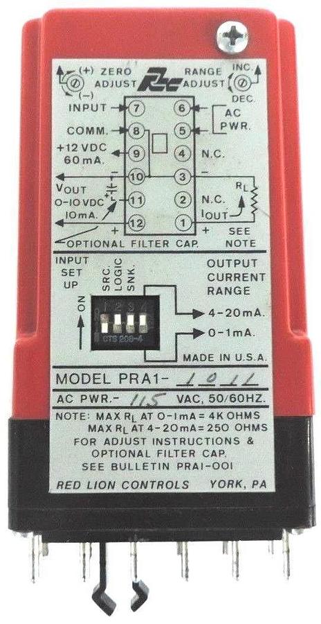 Used RED LION CONTROLS PRA1-1011 CONVERTER FREQUENCY TO ANALOG 115 VAC, PRA11011