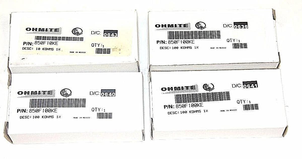 Used LOT OF 4 NIB OHMITE 850F100KE RESISTORS, 10 KOHMS, 1%