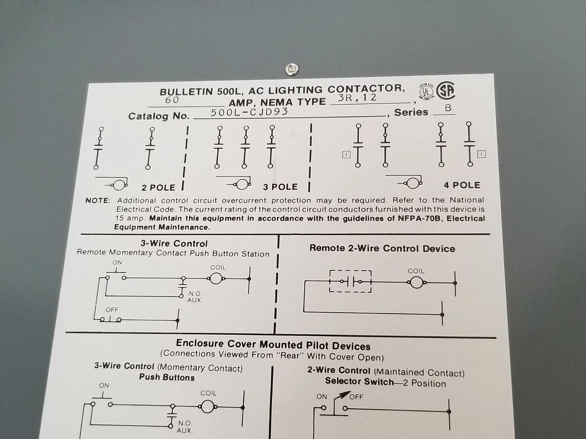 NEW ALLEN BRADLEY 500L-CJD93 AC LIGHTING CONTACTOR SER. B W/ 500L-COD93 SER. B