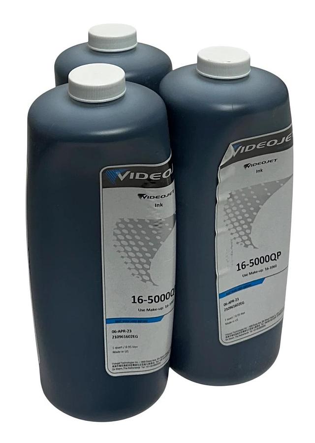 Used 3 VIDEOJET 16-5000QP / 165000QP OEM BLACK INK BOTTLES 1QT PER *EXPIRED NSFS