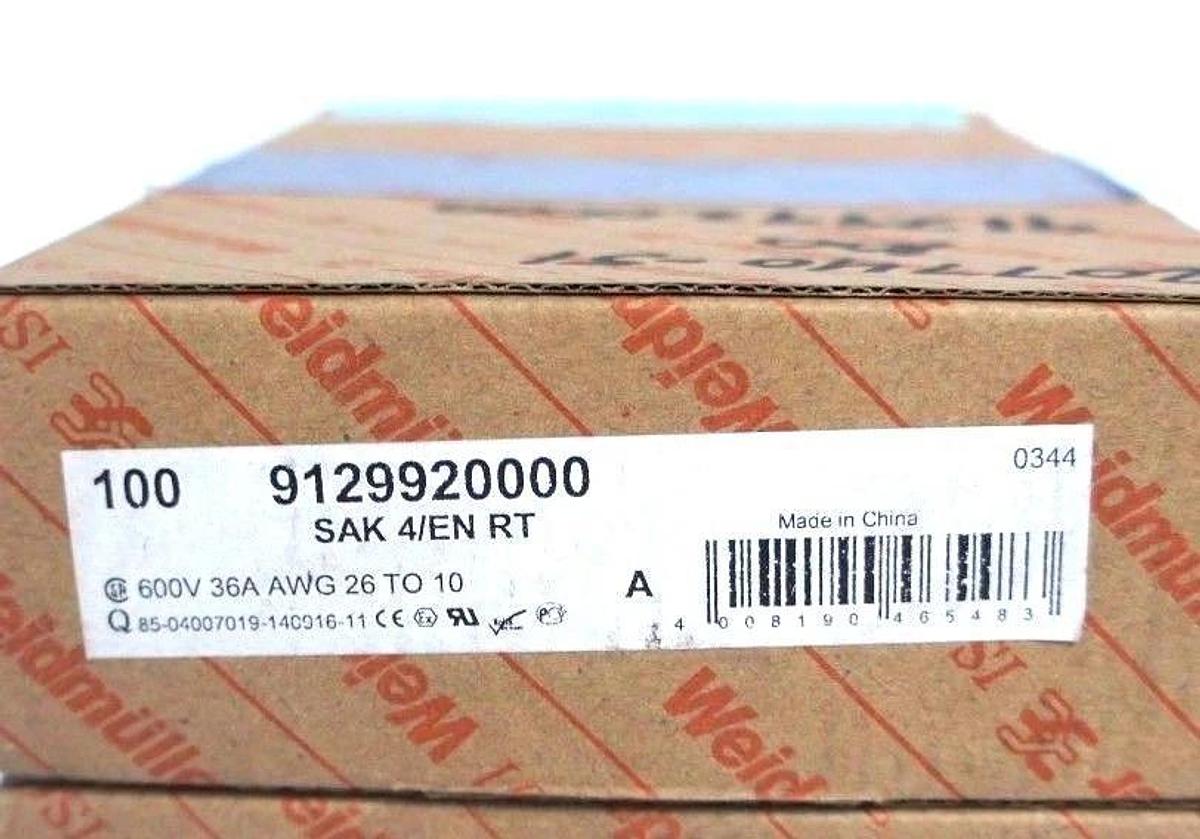 Used LOT OF 200 NEW WEIDMULLER 9129920000 SAK 4/EN RT 600V 36A AWG 26 TO 10