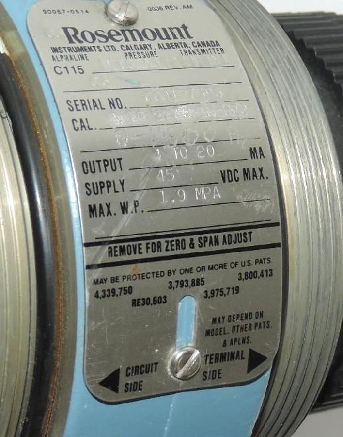 Used ROSEMOUNT C1151LT6EA6F22DL4M1C6 ALPHALINE PRESSURE TRANSMITTER, 01151-0702-0001