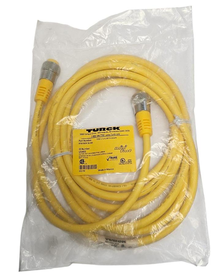 Used NEW TURCK RYM RKM 36-4M DOUBLE ENDED CORDSET ID NUMBER: U5402 (4 METER LENGTH)
