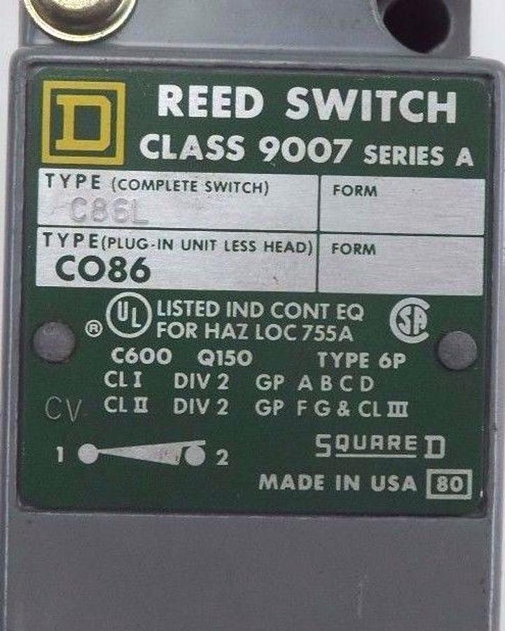 Used NEW SQUARE D 9007-C86L REED LIMIT SWITCH CO86, SER. A 600V 5A, C +OPTIONS, CT-54
