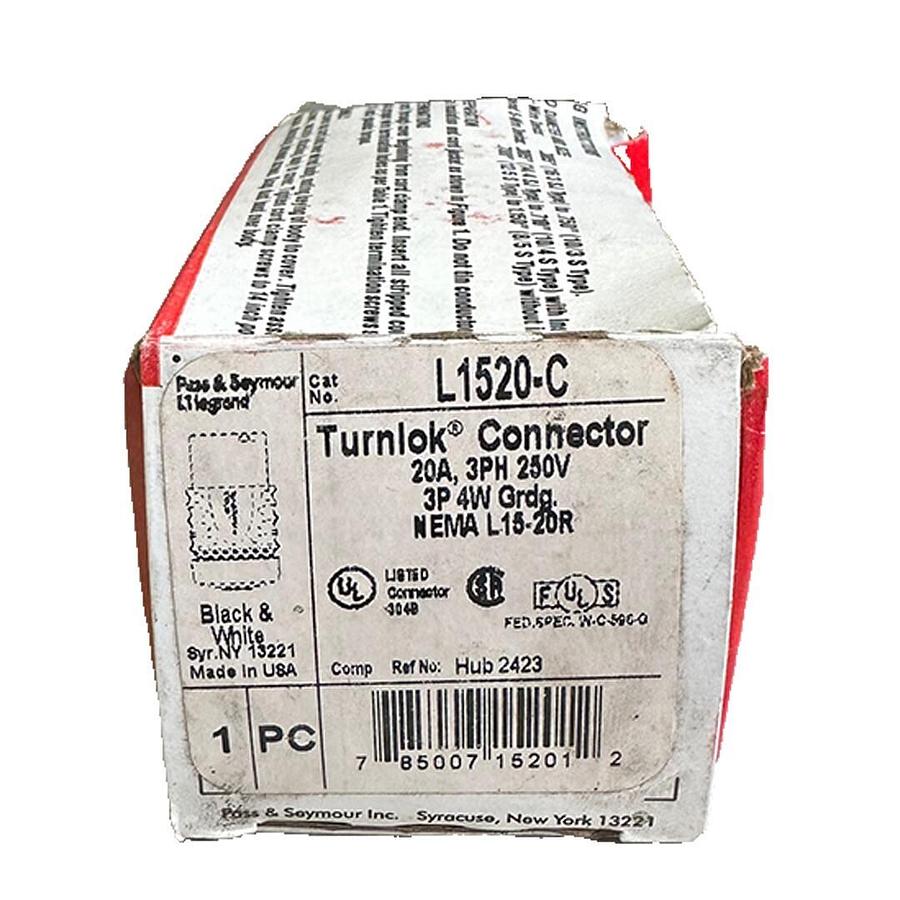 Used NEW PASS & SEYMOUR L1520-C / L1520C Turnlok CONNECTOR 20A 3PH 250V BLACK & WHITE