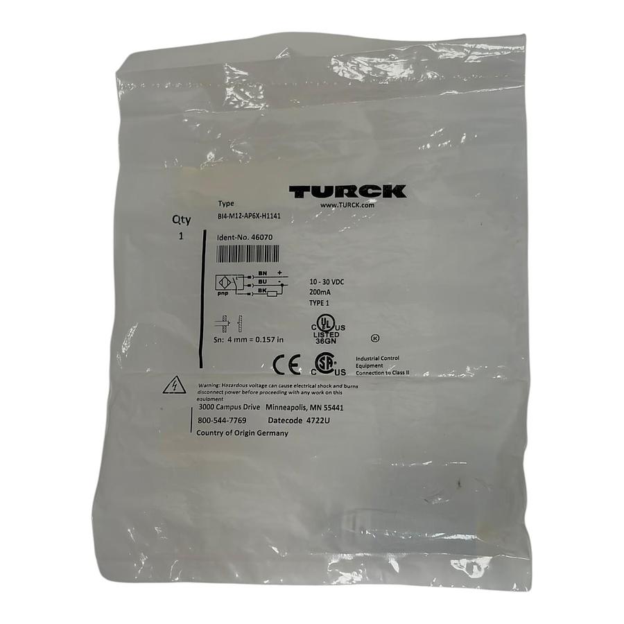 Used Turck BI4-M12-AP6X-H1141 Inductive Proximity Sensor M12 PNP NO 46070 New Sealed
