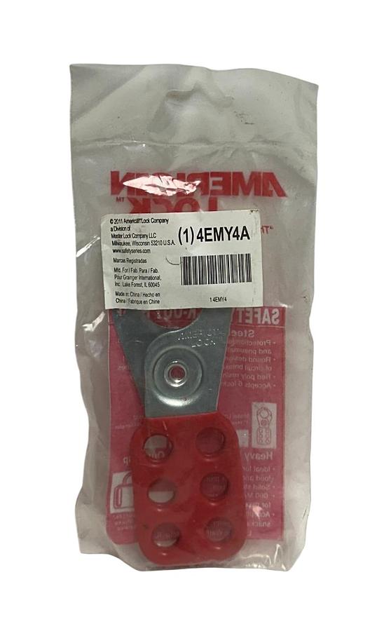 Used 7 AMERICAN LOCK / MASTER LOCK 4EMY4A SAFETY LOCK-OUT HASP 1'' L080 OEM RED NSMP