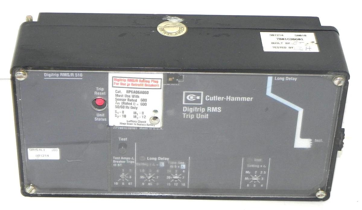 Used CUTLER-HAMMER DIGITRIP RMS/R 510 DIGITRIP RMS TRIP UNIT 7801C36G01, RP6A06A060