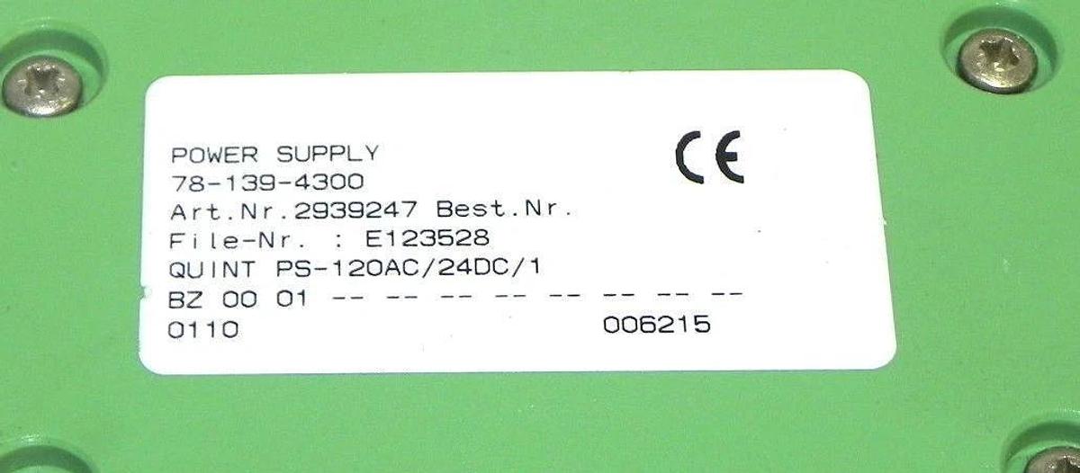 Used PHOENIX CONTACT QUINT PS-120AC/24DC/1 POWER SUPPLY ART# 2939247 78-139-4300