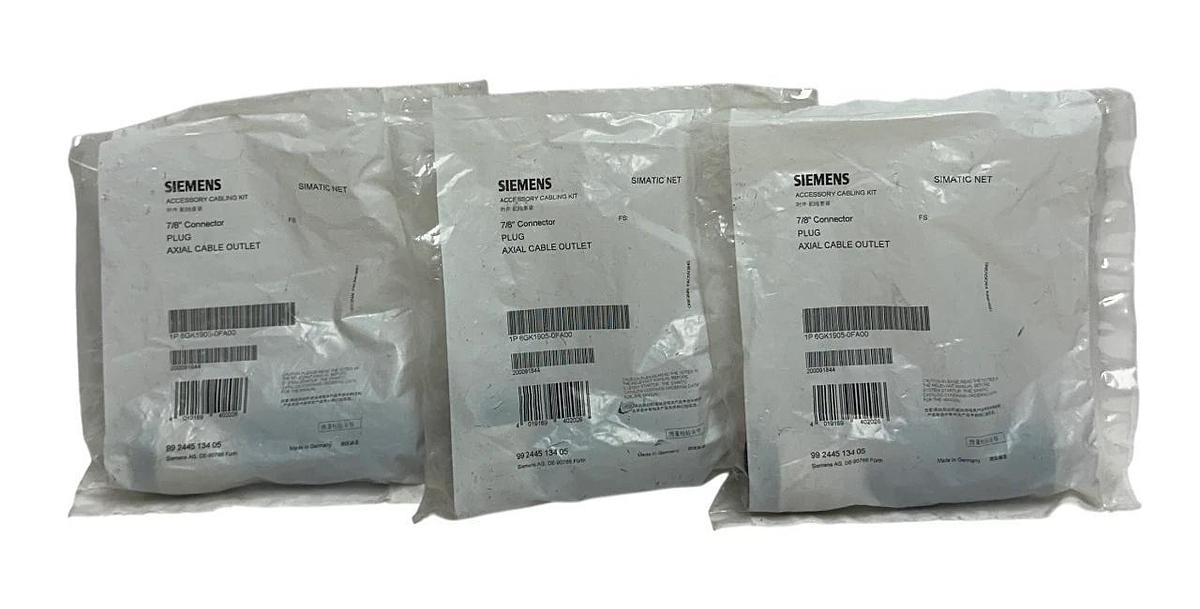 Used 3 SIEMENS 6GK1905-0FA00 / 6GK19050FA00 SIMATIC NET 7/8'' PLUGS AXIAL OUTLET NSFS