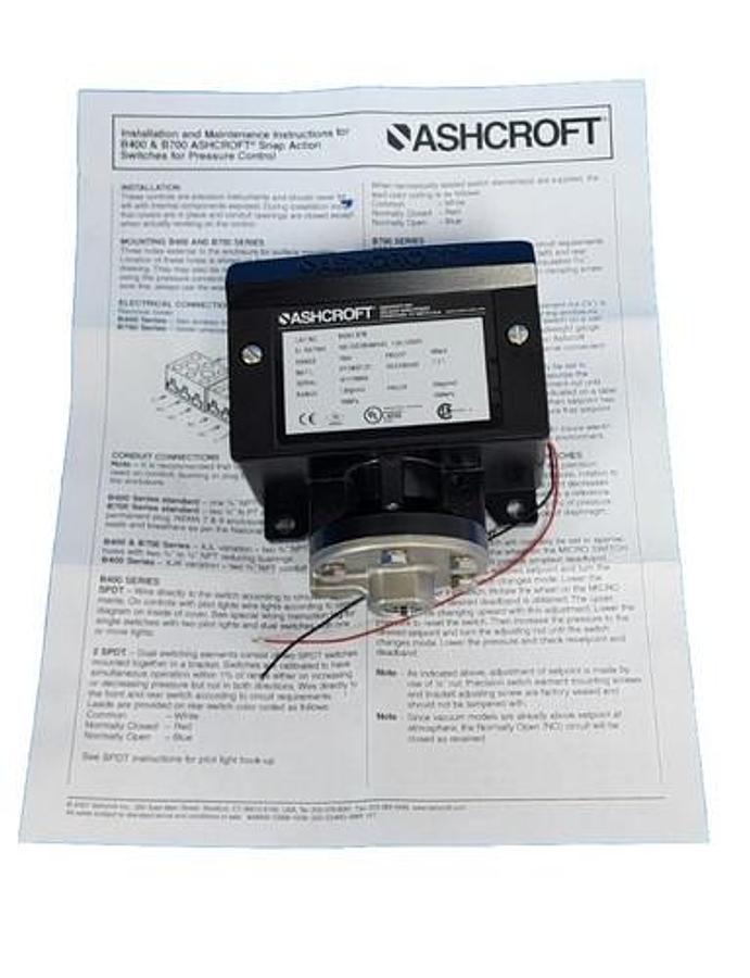 NIB ASHCROFT B424VXFM PRESSURE SWITCH V424V XFM RANGE: 15PSI