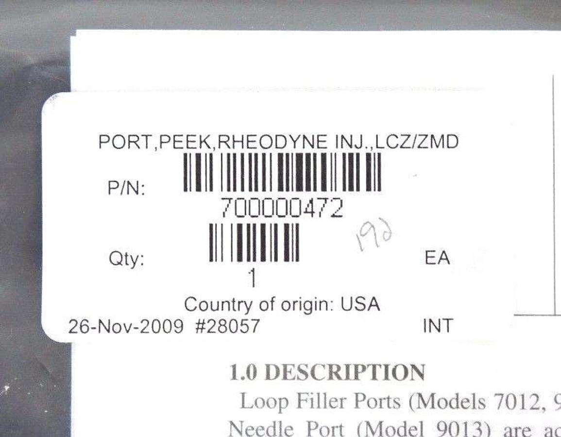 NIB WATERS 700000472 PORT, PEEK, RHEODYNE INJ, LCZ/ZMD