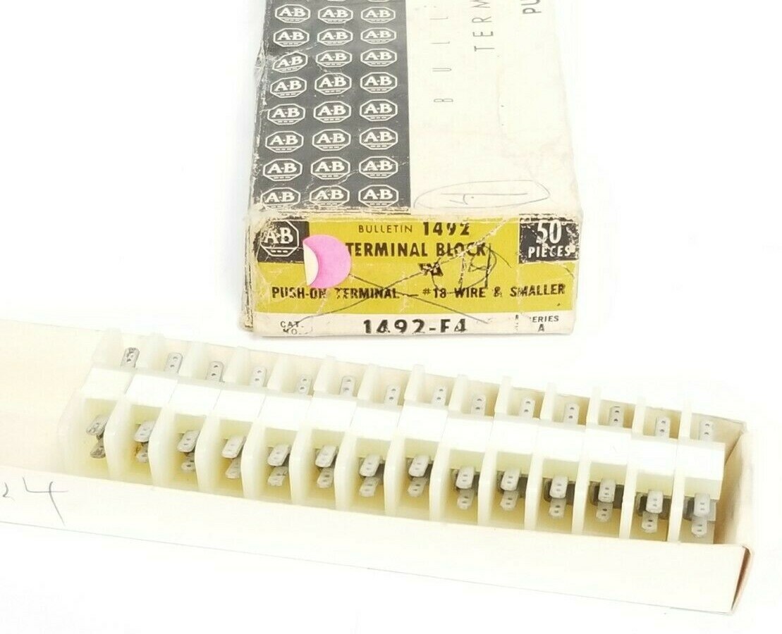 Used LOT OF 14 NIB ALLEN BRADLEY 1492-F4 PUSH-ON TERMINALS SER. A #18 WIRE & SMALLER