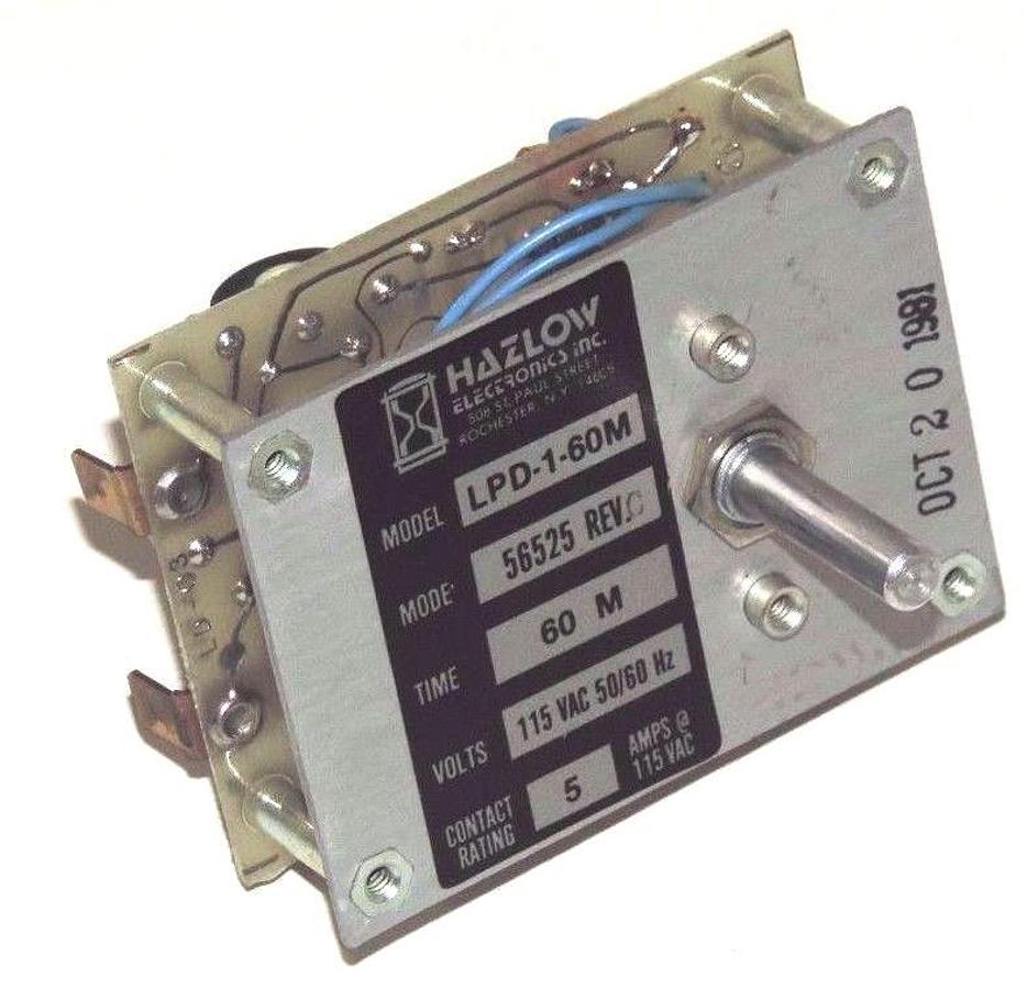 Used HAZLOW LPD-1-60M SERIES TIME DELAY RELAY 56525 REV. C 60M 115VAC 50/60HZ LPD160M