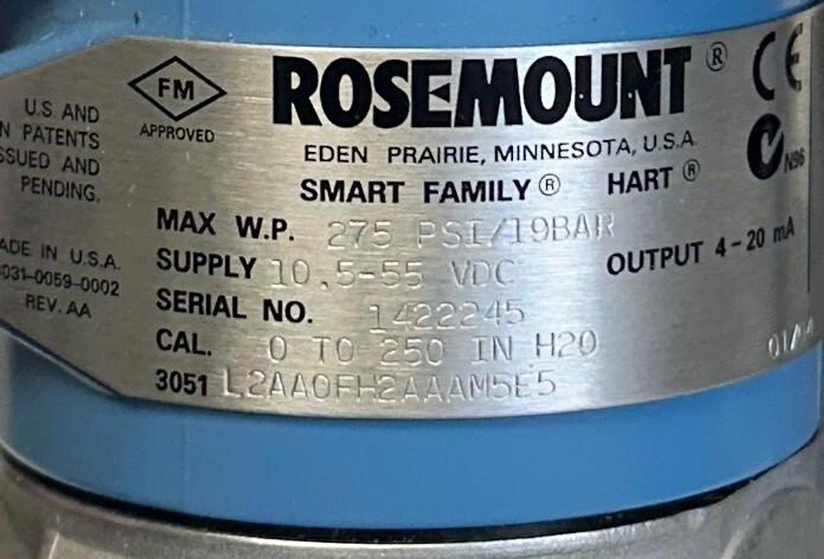 Used ROSEMOUNT 3051L2AA0FH2AAAM5E5 SMART FAMILY TRANSMITTER 03031-0762-0022 HART USNP
