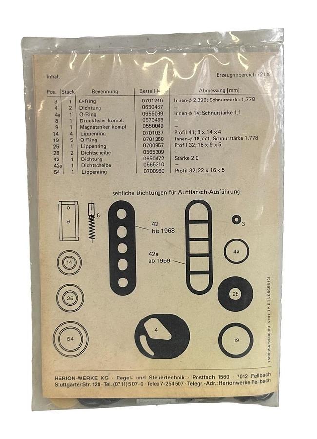 Used NEW SEALED HERION 0565513 SPARE PARTS SET FOR VALVE NOS QTY