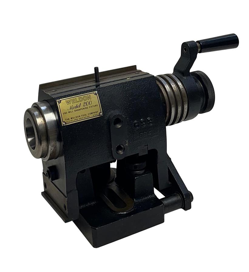 Used THE WELDON TOOL COMPANY MODEL 200 END MILL SHARPENING FIXTURE AIRFLOW USNP