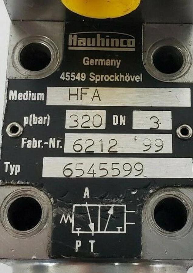 Used HAUHINCO 6545599 HYDRAULIC CONTROL VALVE, MEDIUM: HFA, BAR: 320, DN: 3, FAB 6212