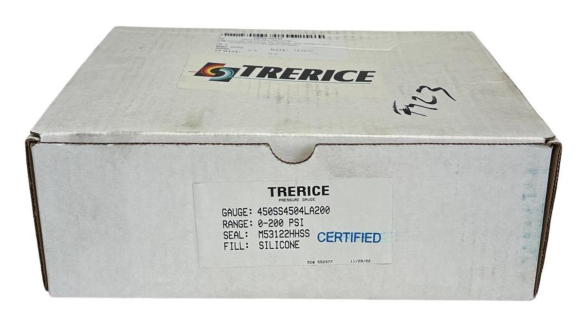 TRERICE 450SS4504LA200 / M53122HHSS PRESSURE GAUGE 0-200PSI SILICONE NSMP