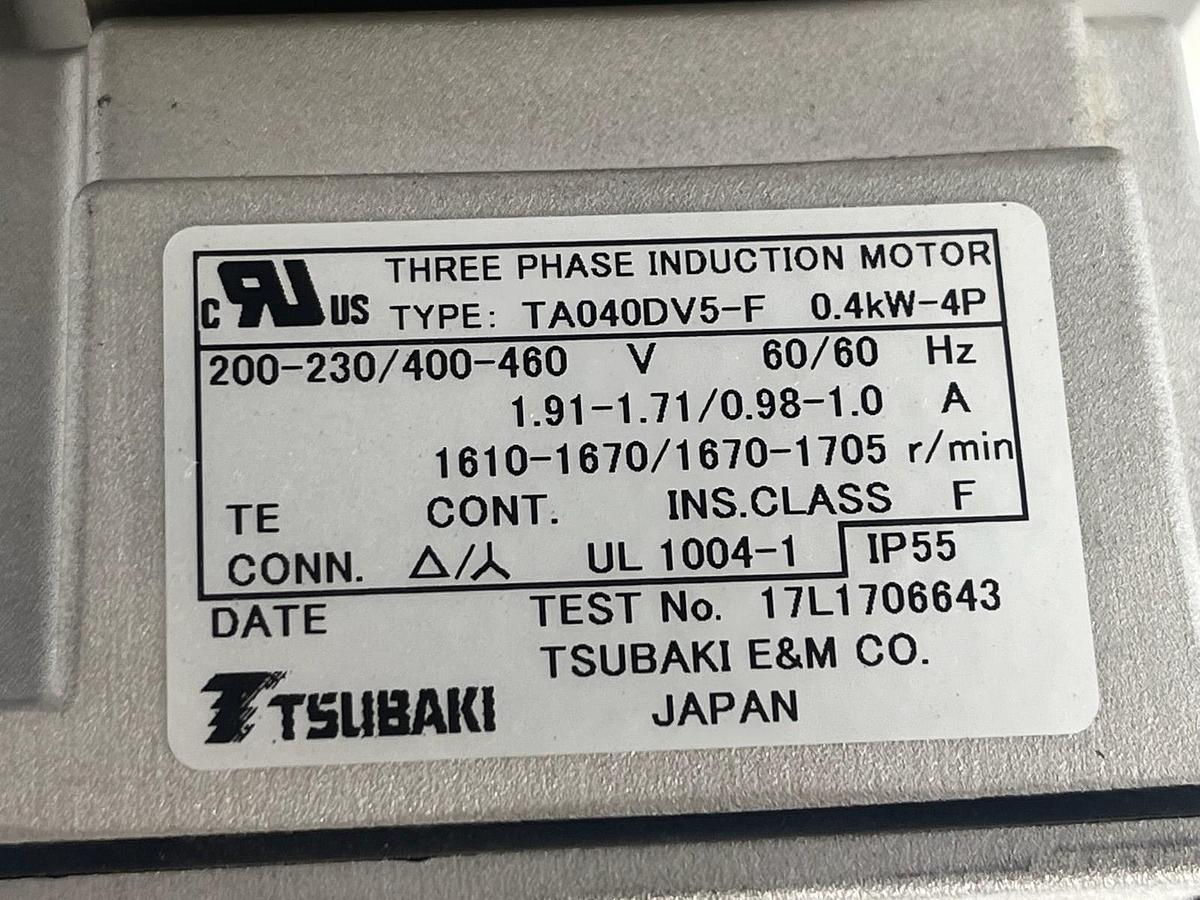 Used Tsubaki CMFA040-230H110GVN5 Croise Gear Motor w/ TA040DV5-F 3-Phase 40W 1/110
