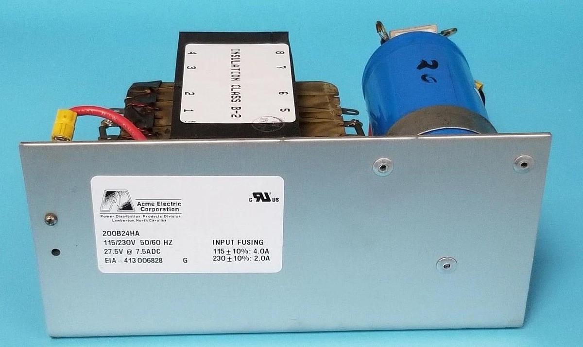 Used ACME ELECTRIC 200B24HA POWER SUPPLY 115/230V, 50/60HZ, 27.5V @ 7.5ADC
