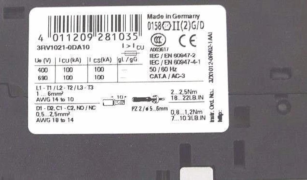 Used NIB SIEMENS 3RV1021-0DA10 MOTOR STARTER, 3RV10210DA10