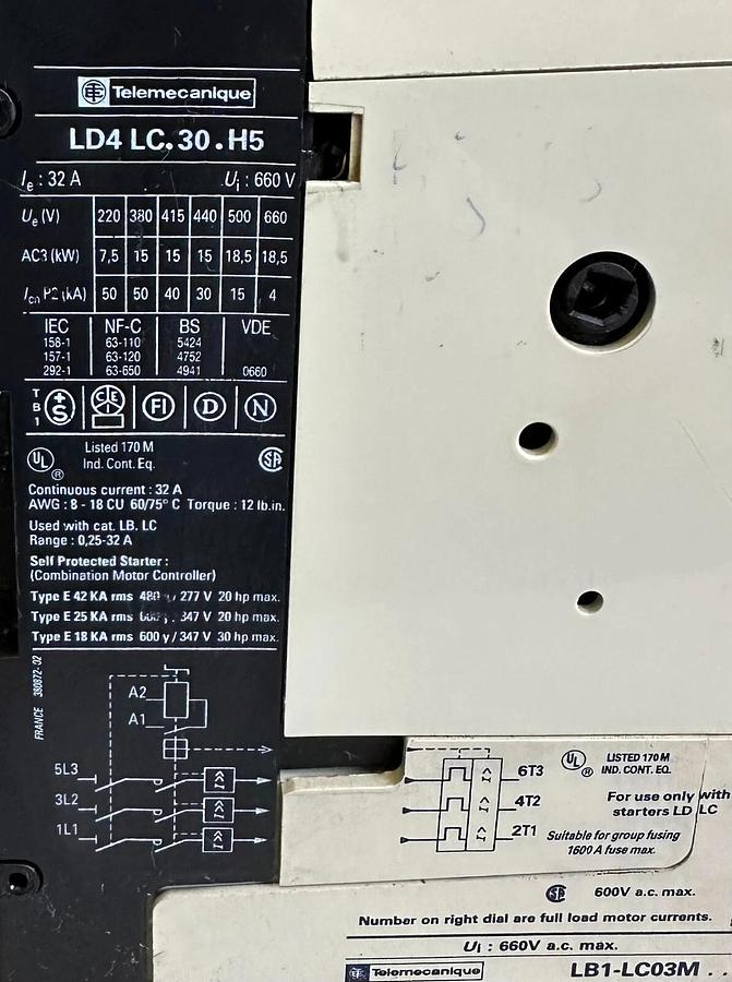 Used TELEMECANIQUE LD4 LC.30.H5 / LD4LC30H5 integral 32 CONTACTOR W/ LB1-LC03M22 MORE
