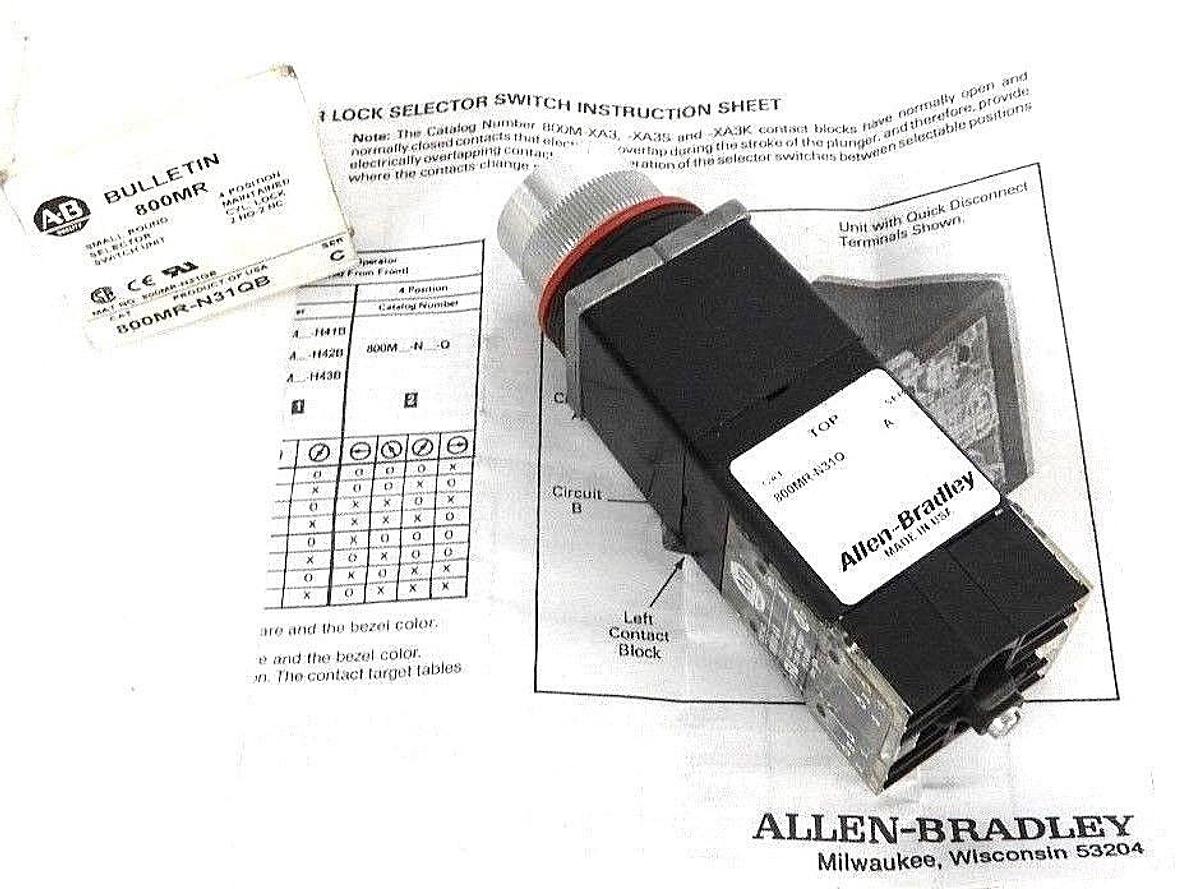 Used NIB ALLEN BRADLEY 800MR-N31QB SER. A SELECTOR SWITCH 800MRN31Q SER. A