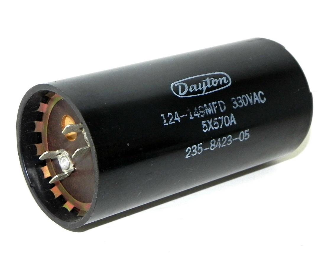 Used DAYTON 5X570A CAPACITOR 124-149MFD 330VAC, 235-8423-05