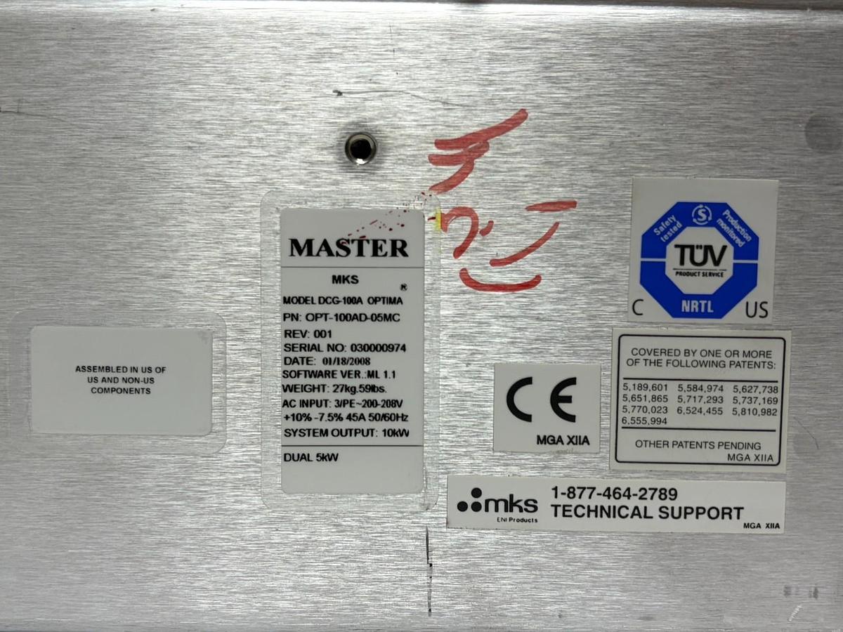 Used MKS ENI DCG-100A Optima Plasma Power Supply 10kW Dual 5kW OPT-100AD-05MC