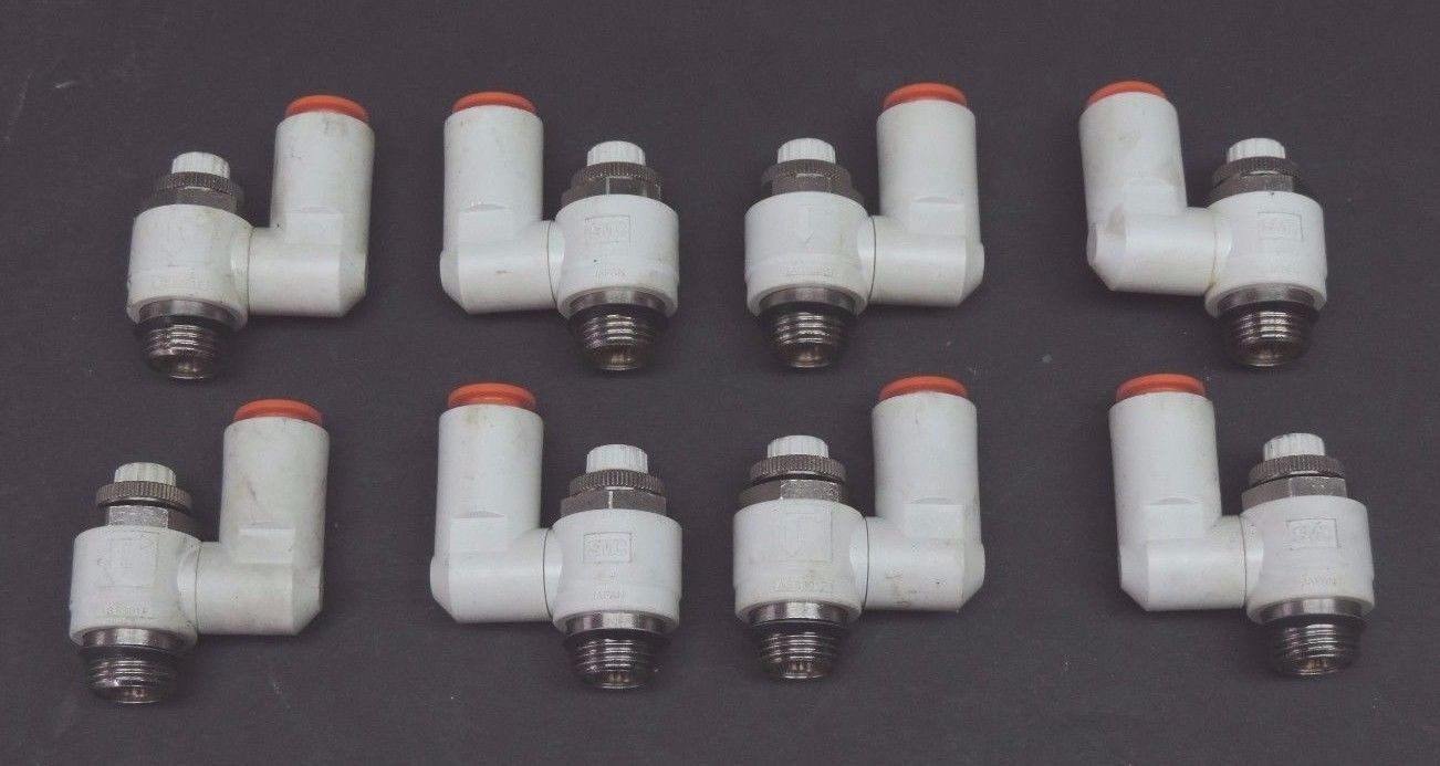 Used LOT OF 8 SMC AS3301F SPEED CONTROL VALVES 3/8"