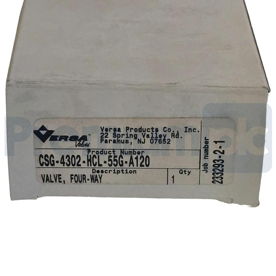 Used Versa Valves CSG-4302-HCL-55G-A120 Pneumatic 4-Way Valve, 120V AC, 1/4" NPT NSMP