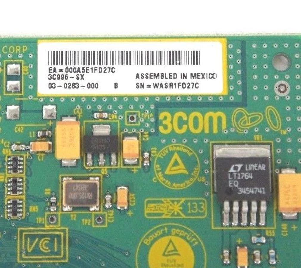 Used 3COM 03-0283-000 NETWORK CARD 3C996-SX, EA=000A5E1FD27C, E-G015-02-0402, 3902C97