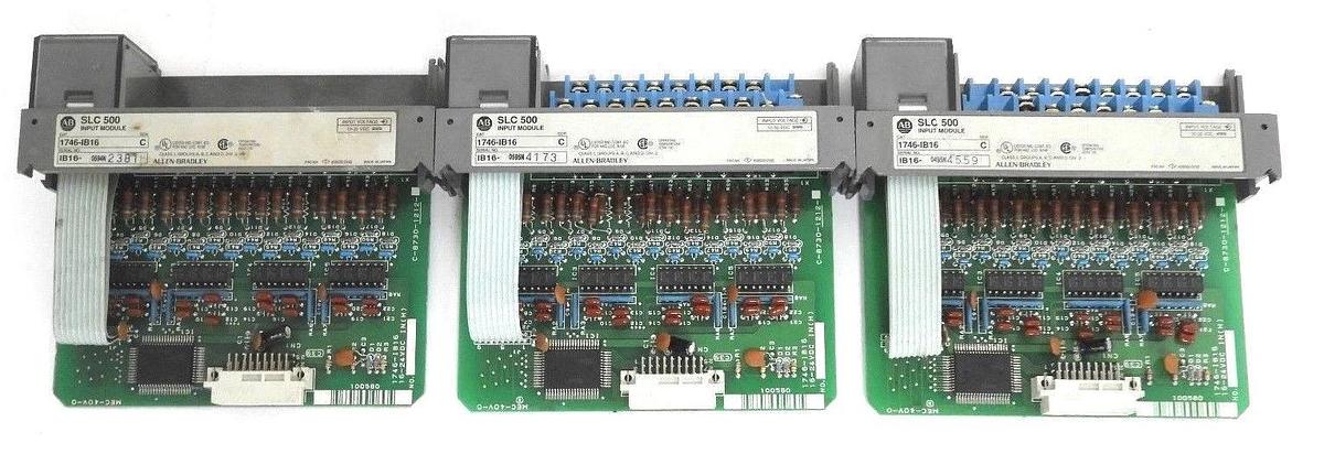 Used LOT OF 3 ALLEN BRADLEY 1746-IB16 INPUT MODULES SER. C, MISSING COVERS 1746IB16