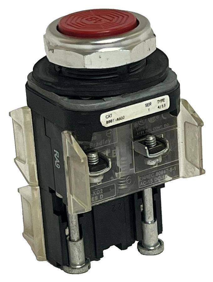 Used Allen-Bradley 800T-A6D2 Ser T Red Flush Push Button w/ (3) 800T-XD2 Ser D Blocks