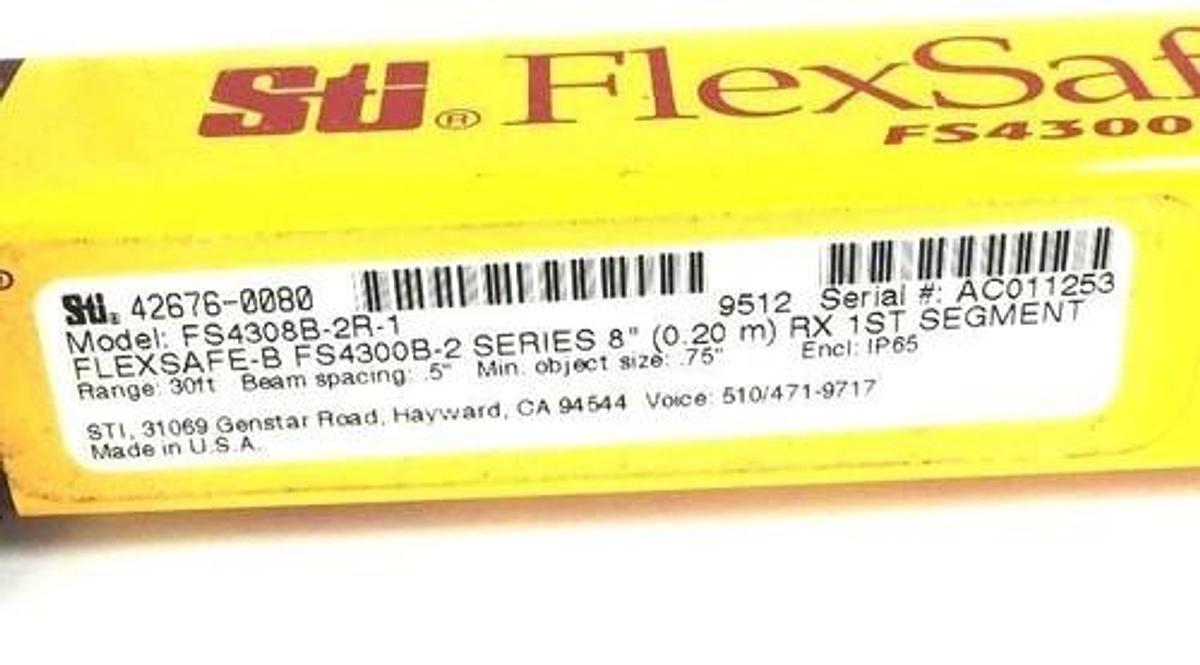 Used STI FLEXSAFE B FS4300B-2 8" LIGHT CURTAIN RECEIVER FS4308B-2R-1 42676-0080