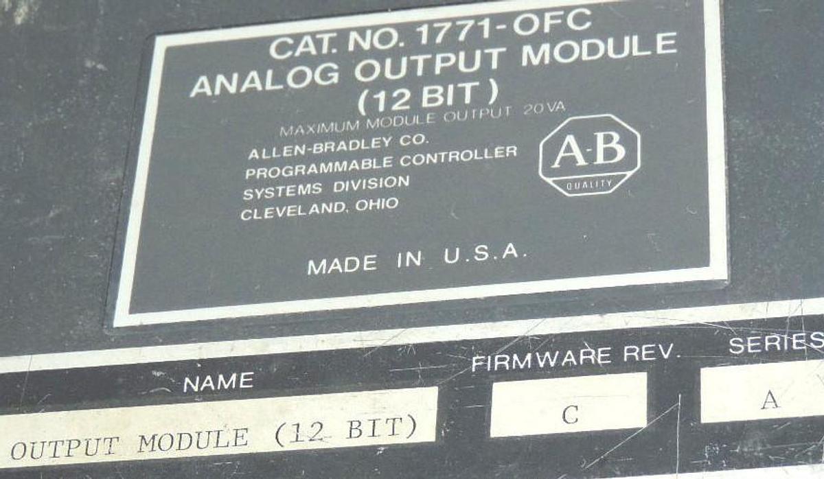 Used ALLEN BRADLEY 1771-OFC ANALOG OUTPUT MODULE 1771-OFE (12 BIT) F/W REV. C SER. A