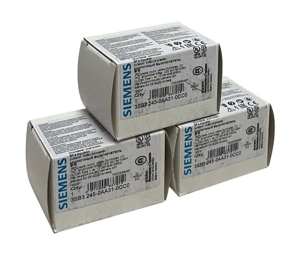 3 SIEMENS 3SB3 245-0AA31-0CC0 PUSH BUTTONS YELLOW ILLUMINATED 24V LED NSMP