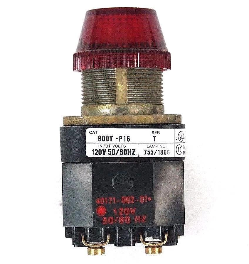 NEW ALLEN BRADLEY 800T-P16 PILOT LIGHT, RED LENS, SER. T, 120V, 50/60HZ