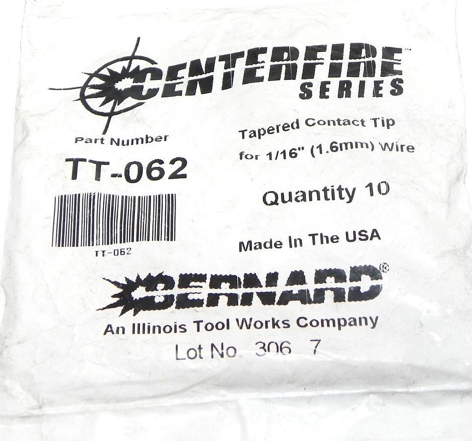 Used NEW CENTERFIRE SERIES TT-062 TAPERED CONTACT TIP FOR 1/16'' WIRE QTY: 10