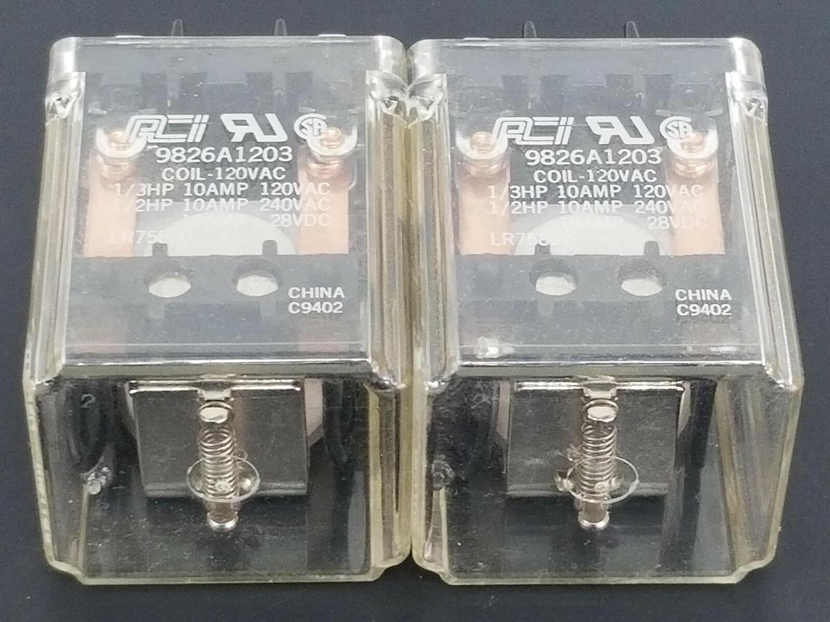Used LOT OF 2 ACI 9826A1203 RELAYS COIL: 120VAC