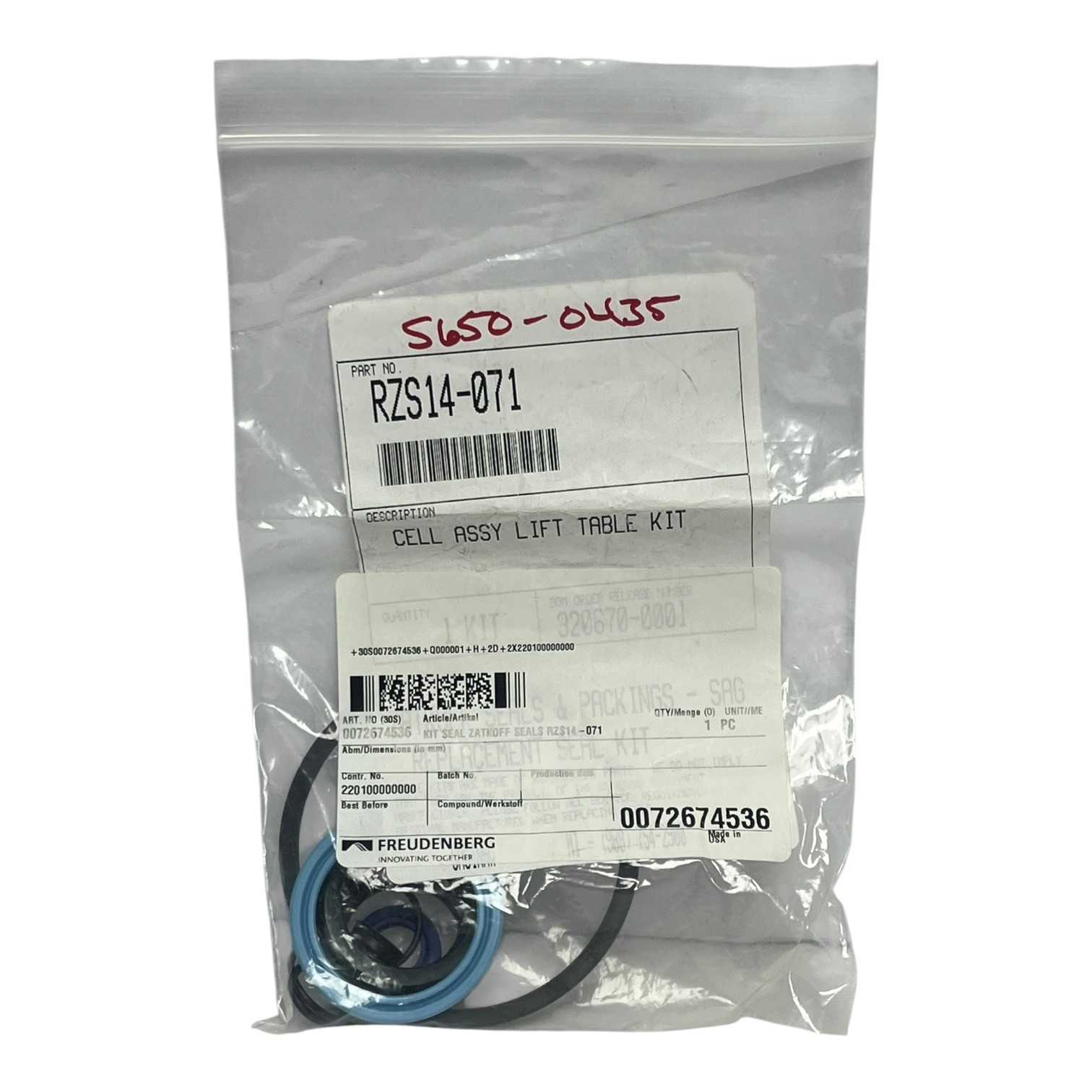 Used Zatkoff RZS14-071 Hydraulic Pneumatic Cylinder Seal Kit New Surplus