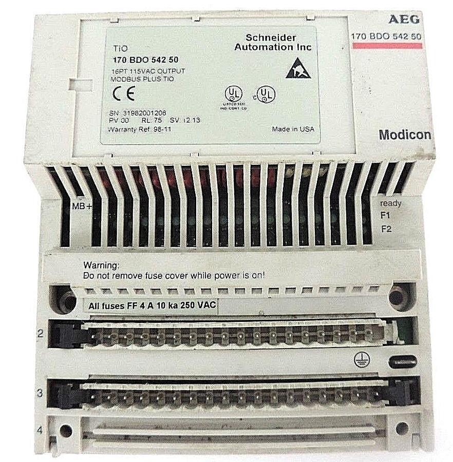 Used SCHNEIDER MODICON 170BDO54250 MODBUS PLUS TIO 16PT, 115VAC, PV: 00, RL: 75