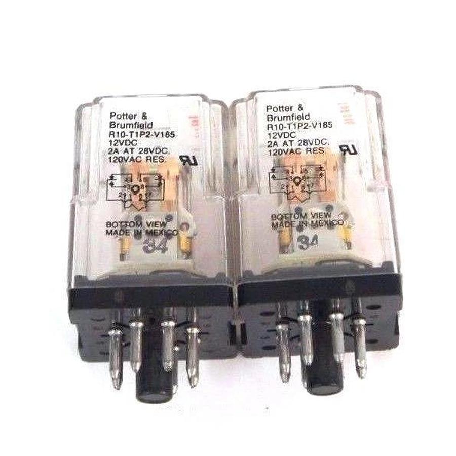 Used LOT OF 2 POTTER & BRUMFIELD R10-T1P2-V185 RELAYS 12VDC, 2A AT 28VDC, 120VAC